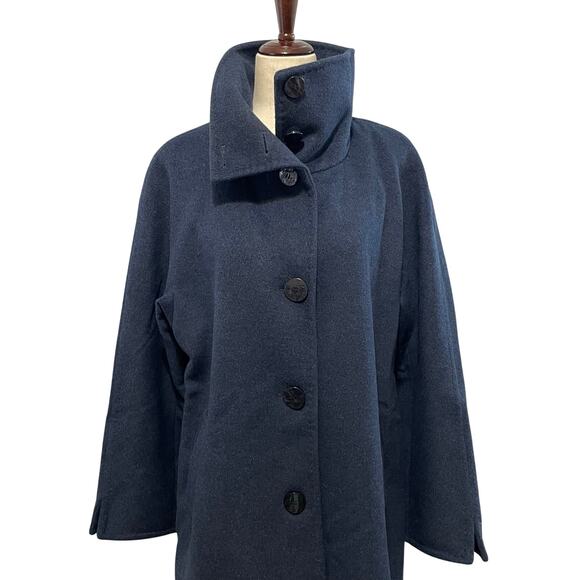 Ellen Tracy Winter Pea Coat Button Front Longline Wool Angora Women's 12 Navy - Picture 4 of 16